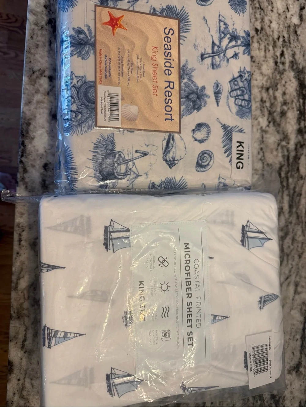 Two - never opened- King Sheet Sets - Blue and White Microfiber- $50 for both.